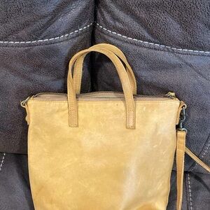 Able Tan Structured Leather Shoulder Bag with Dual Handles